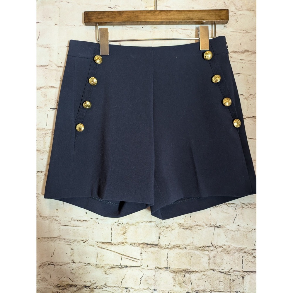 Banana Republic Shorts Women's 2 Navy Blue Preppy Academia Gold Button Detail